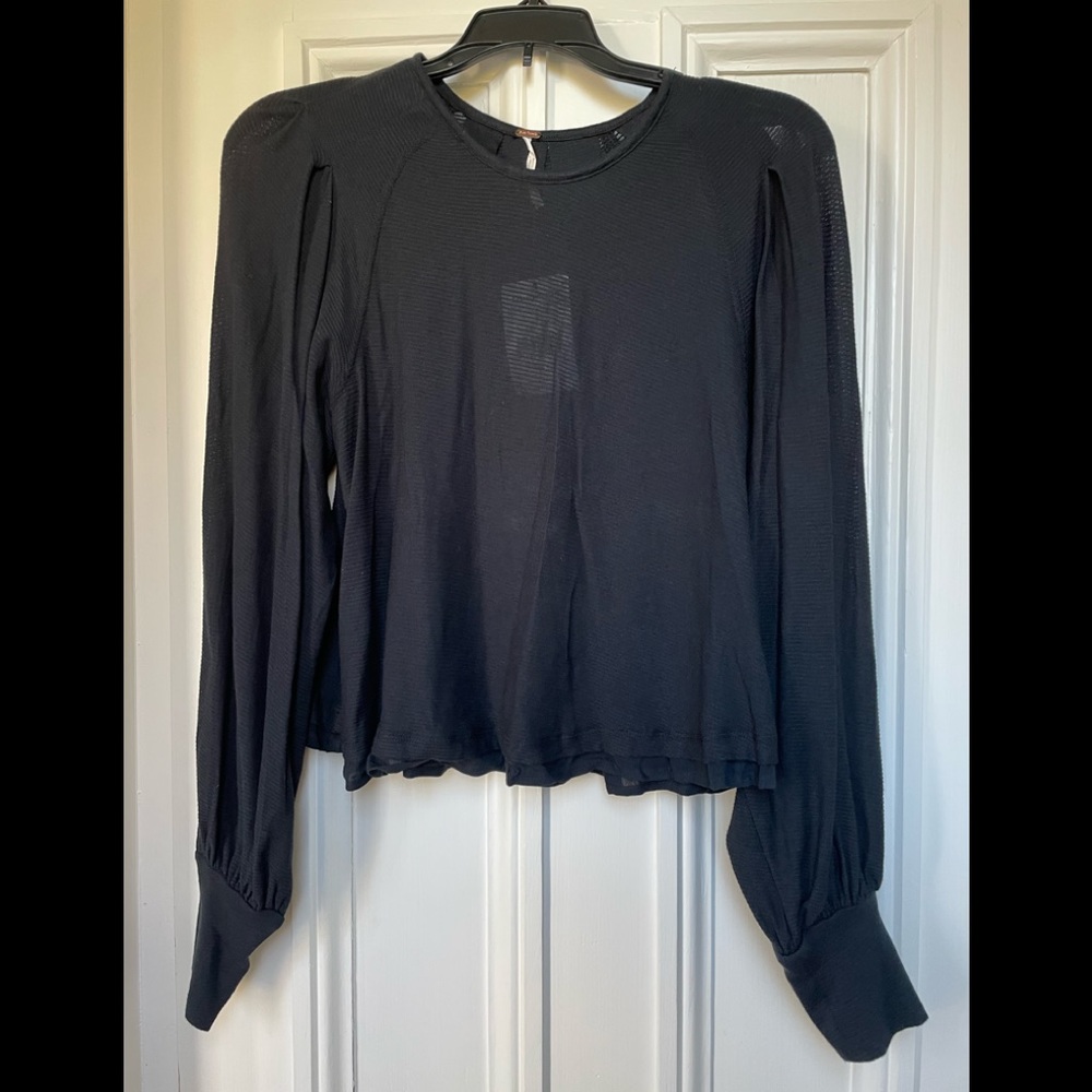 NWT Free People Black Billie Crop Blouse